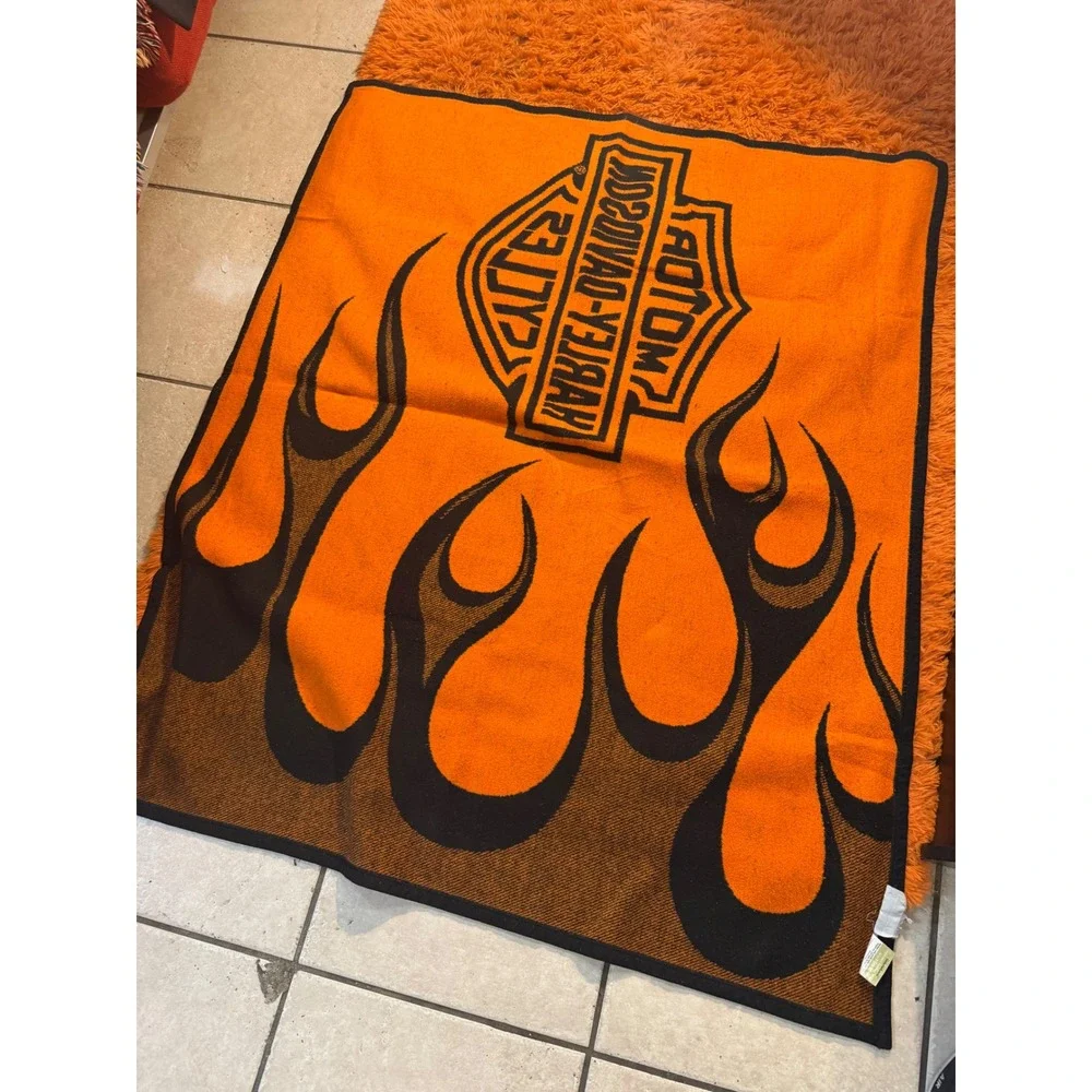 Harley Davidson Flame Bar & Shield Woven Throw Blanket 4x5 Aurora Made Germany